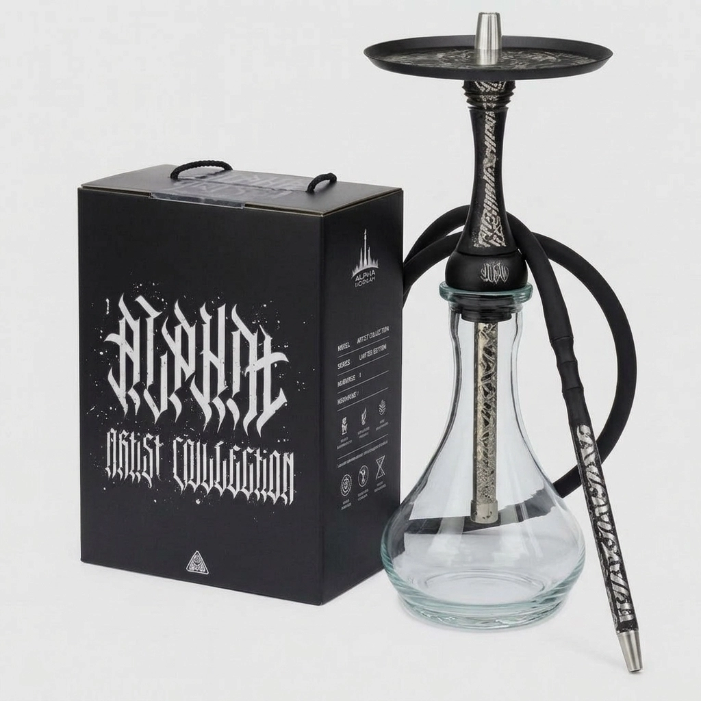 Alpha Hookah Model X Artist Collection Black Matte Nargile Takımı